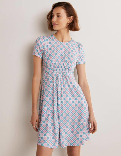Crew Neck Jersey Dress-Coastal Shade, Diamond Leaf-1