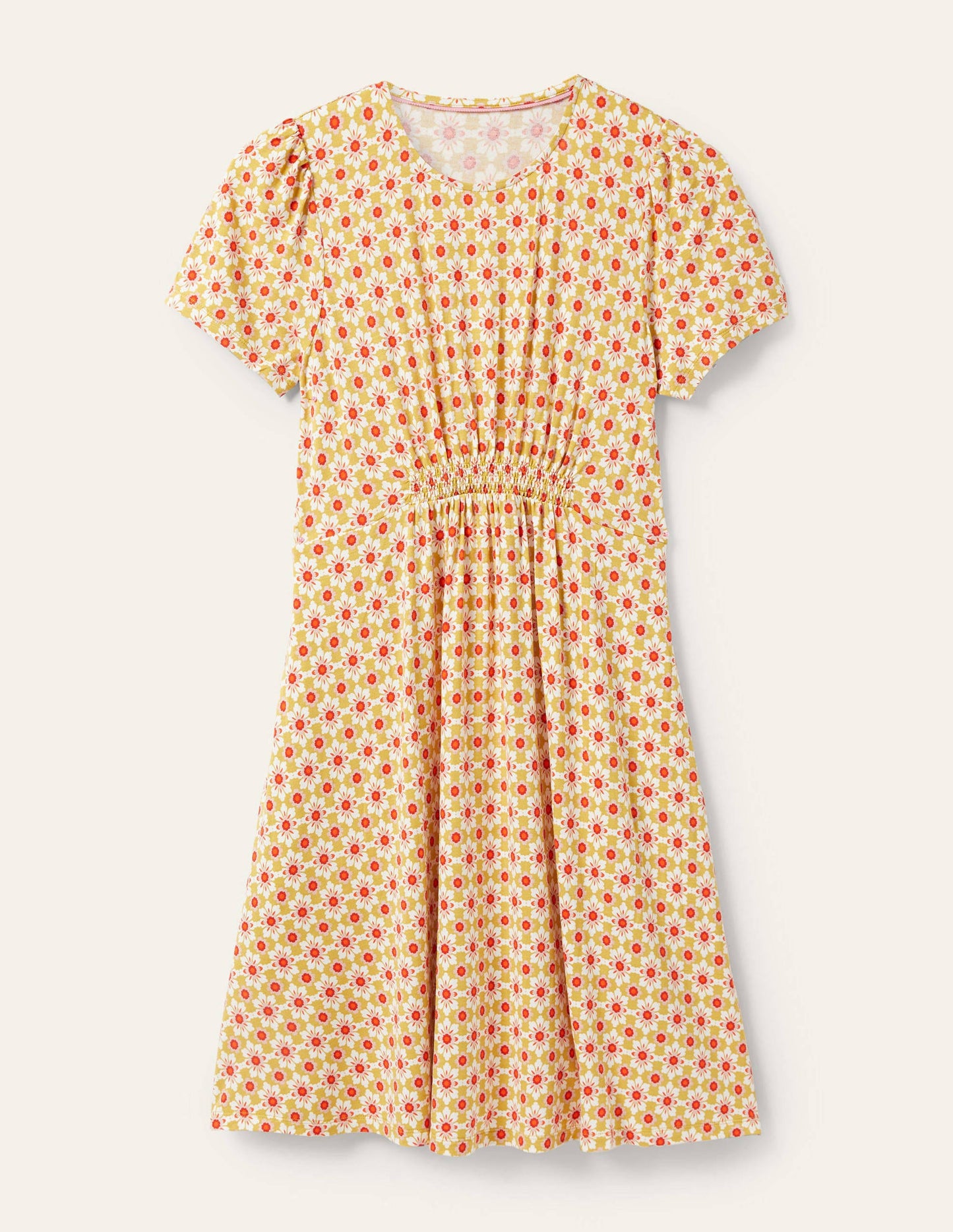 Crew Neck Jersey Dress-Olive Oil, Floret Tile