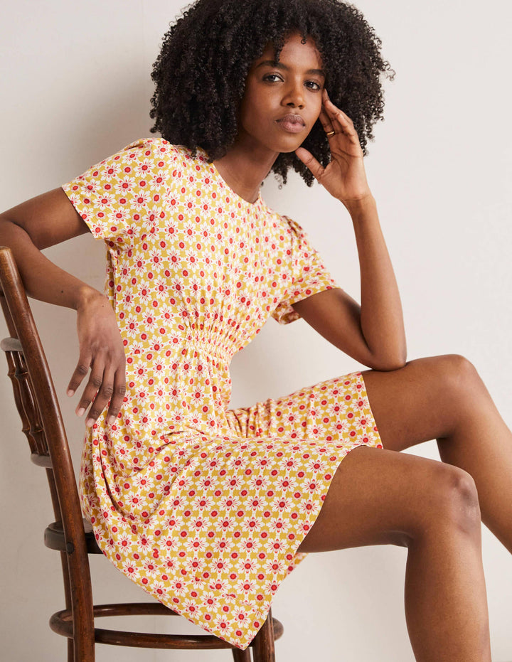 Crew Neck Jersey Dress-Olive Oil, Floret Tile