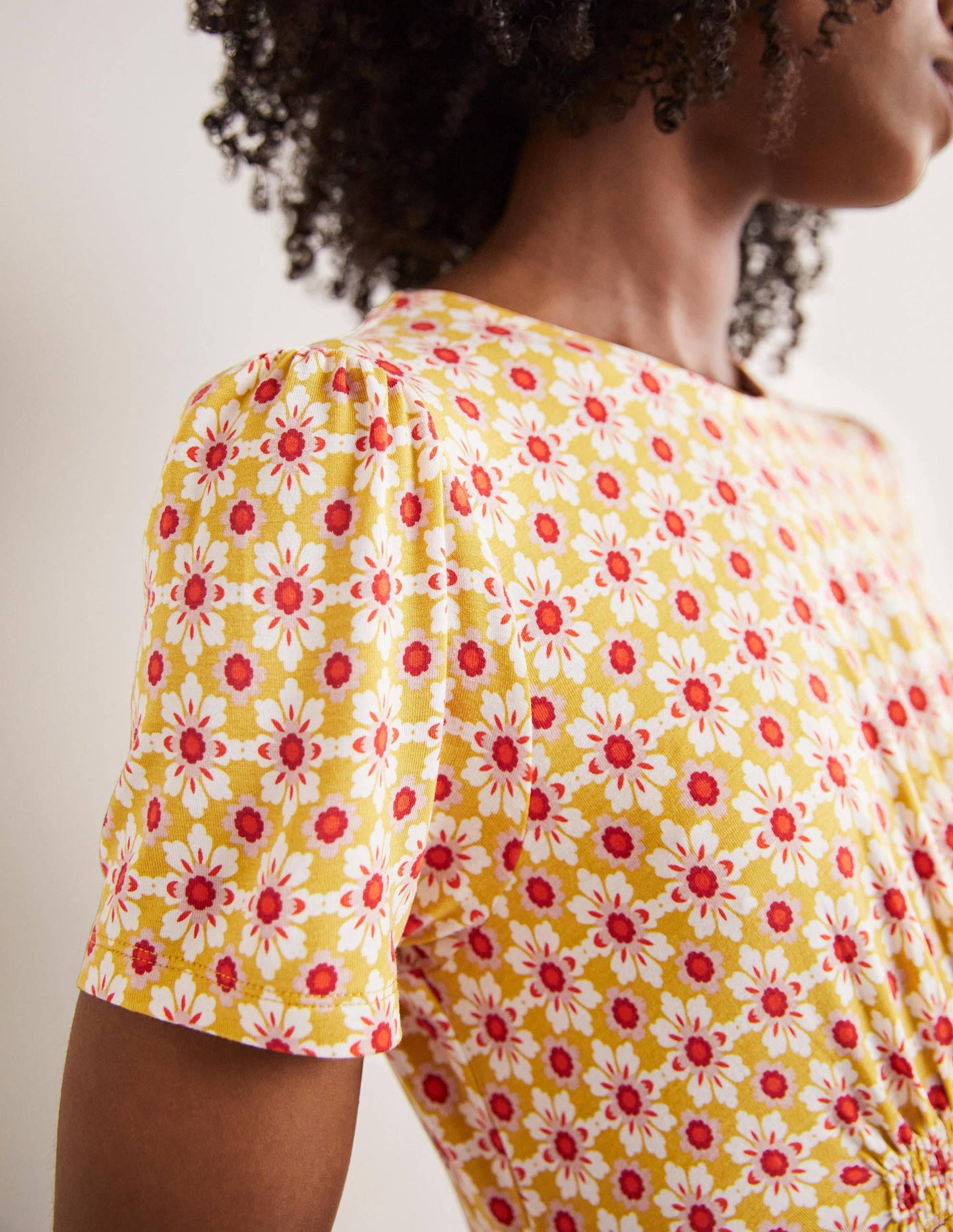 Crew Neck Jersey Dress-Olive Oil, Floret Tile