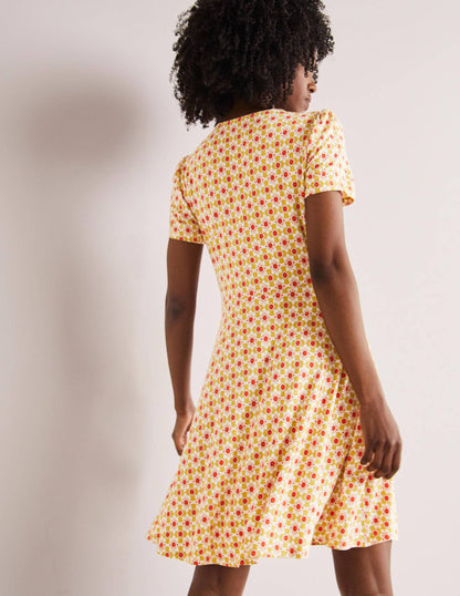 Crew Neck Jersey Dress-Olive Oil, Floret Tile-3