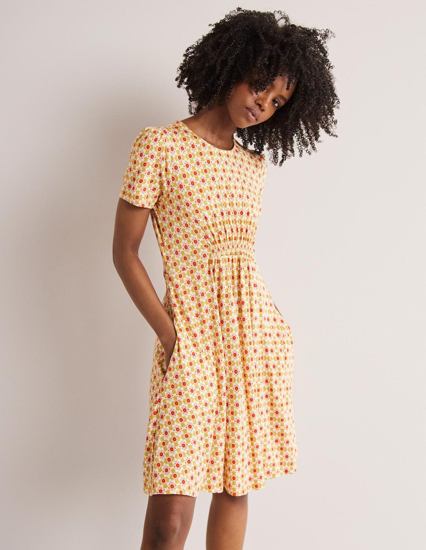 Crew Neck Jersey Dress-Olive Oil, Floret Tile