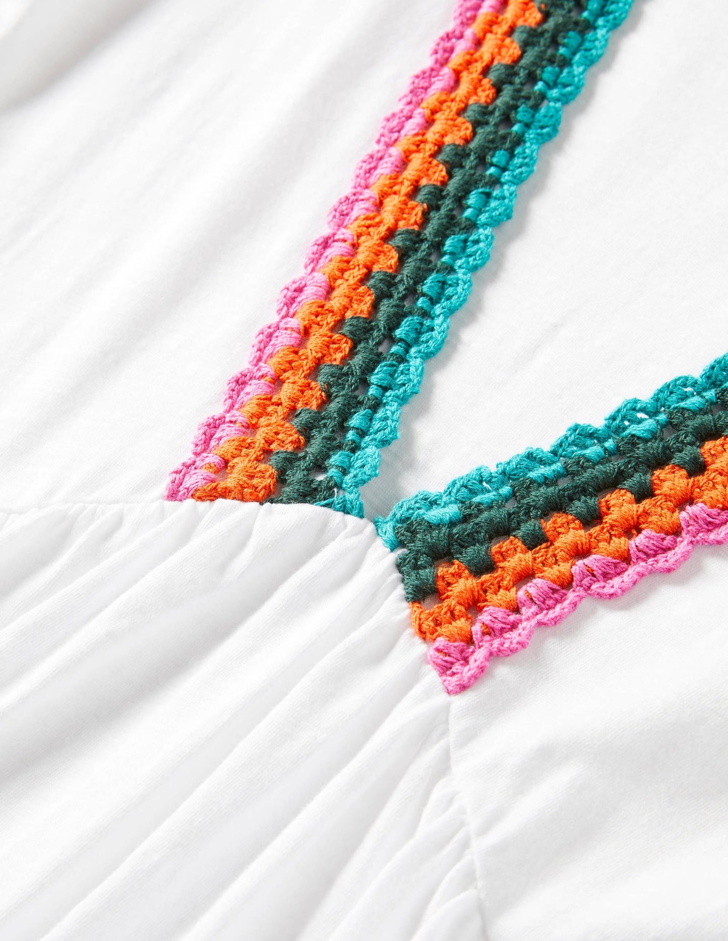 Crochet Trim Jersey Dress-White