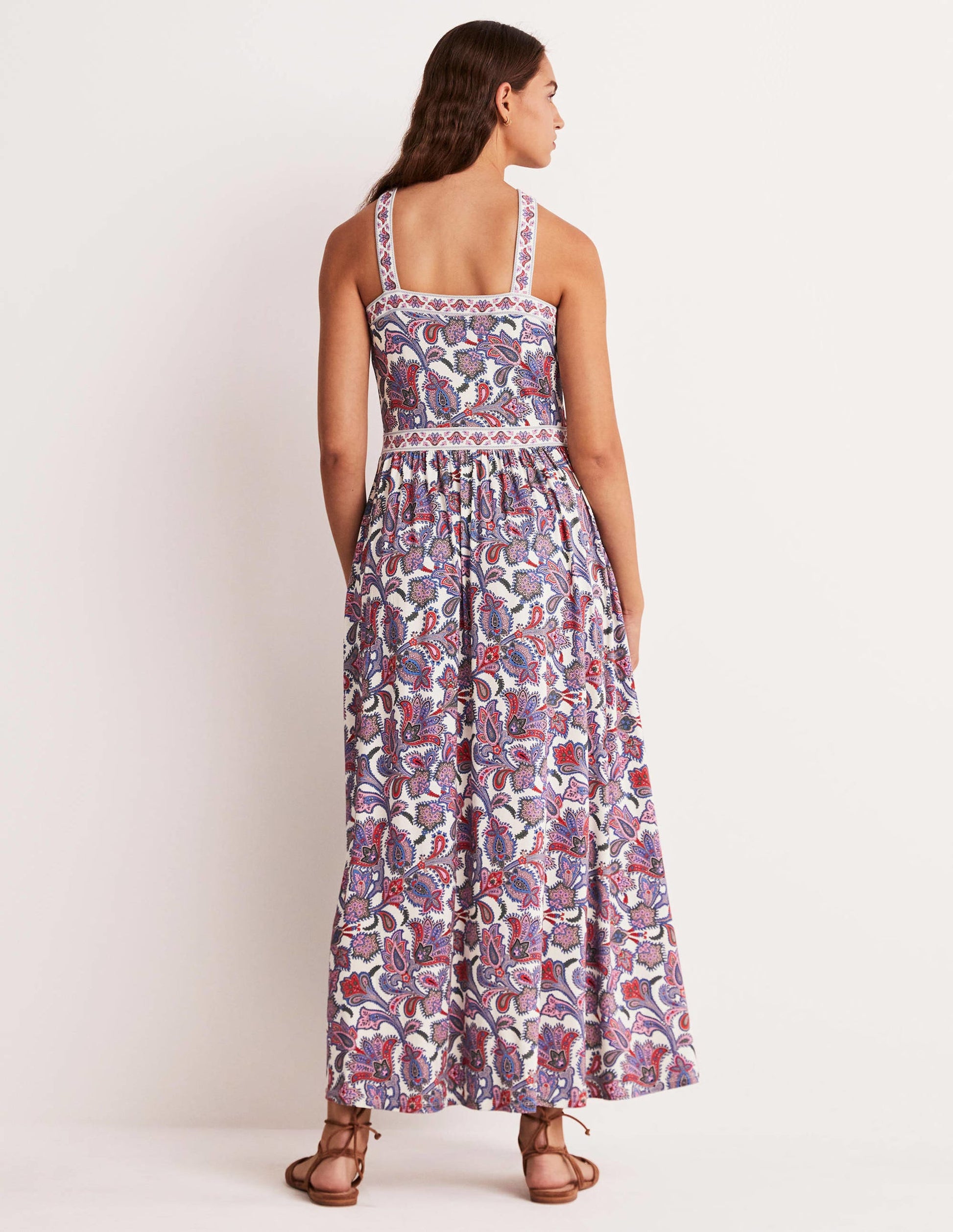 Halterneck Jersey Maxi Dress-Ivory, Paisley Bud-5
