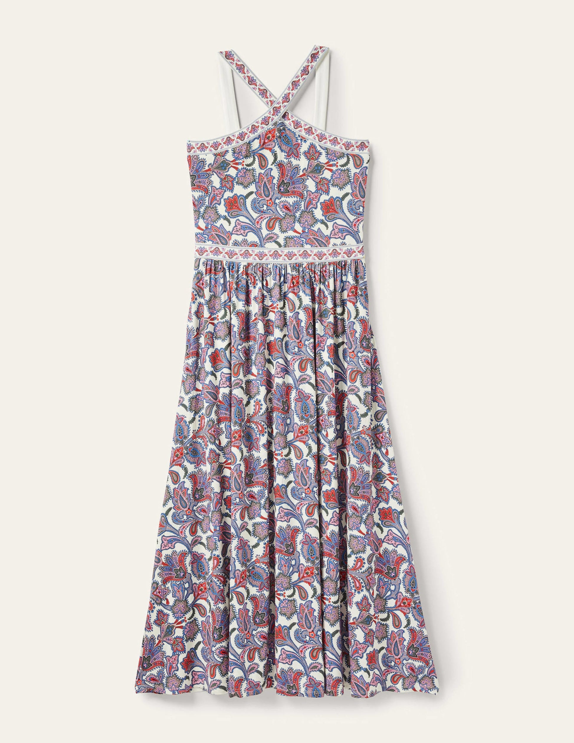 Halterneck Jersey Maxi Dress-Ivory, Paisley Bud-6