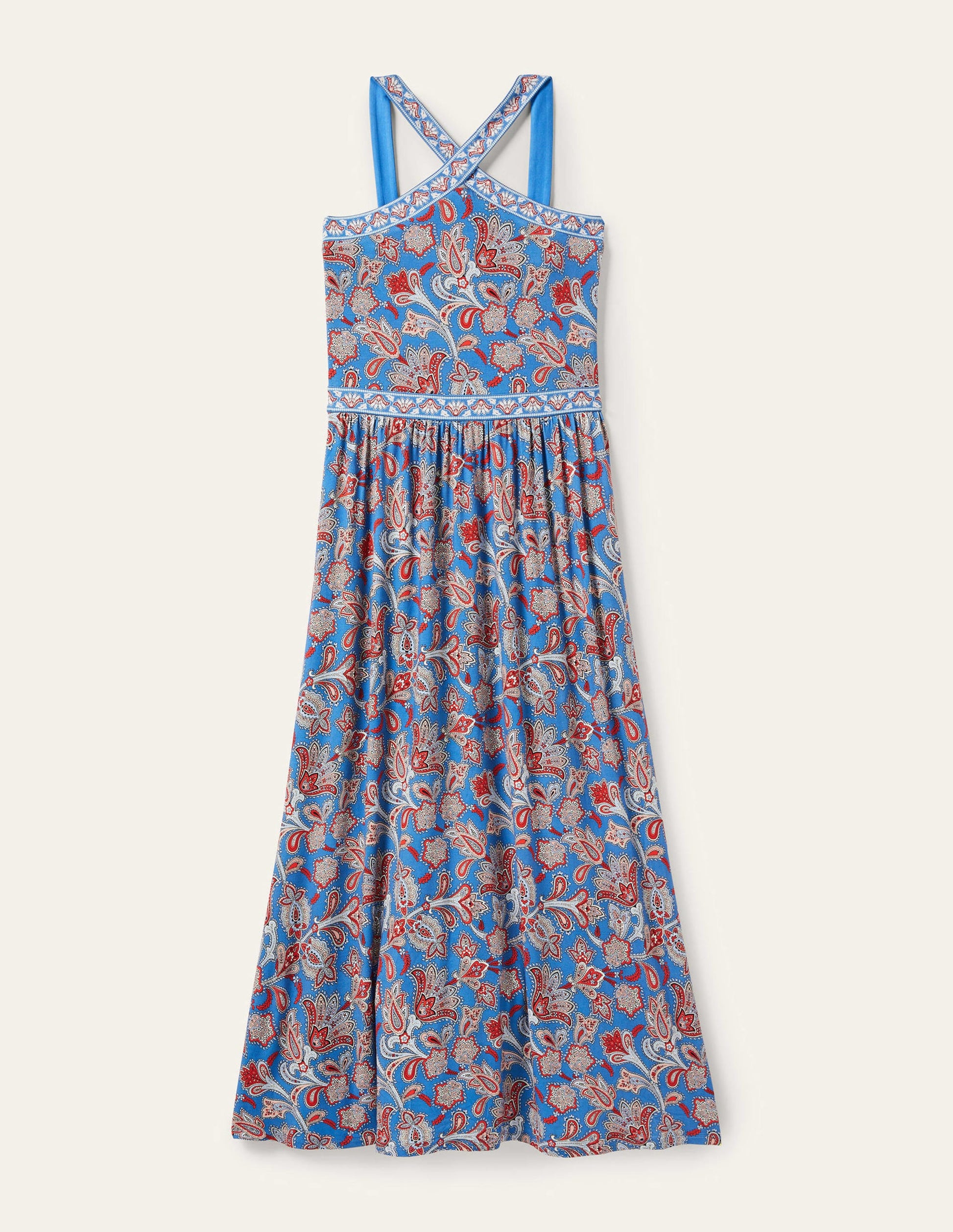 Halterneck Jersey Maxi Dress-Mosaic Blue, Paisley Bud-10