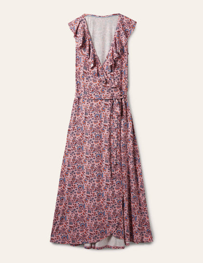 Saskia Wrap Jersey Maxi Dress-Formica Pink, Oriental Meadow-5