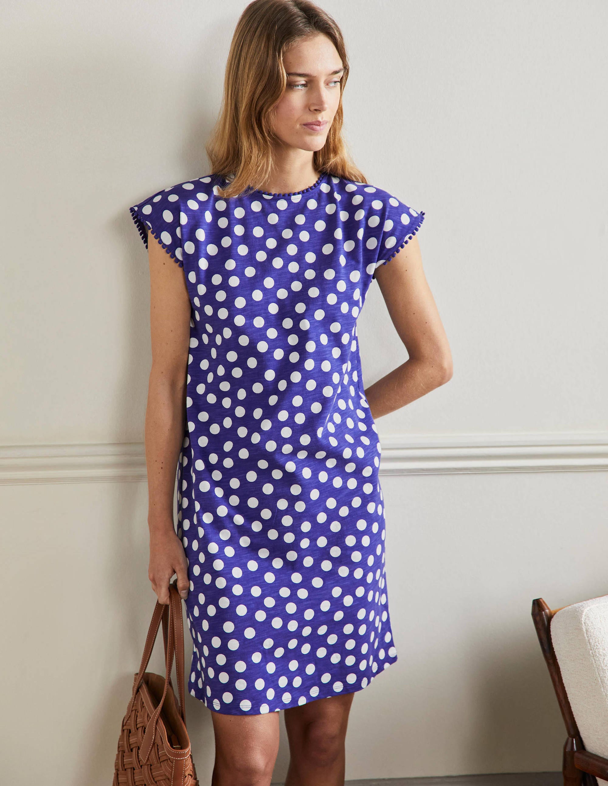 Trim Detail T-Shirt Dress-Atlantic Ocean, Scattered Dot - Image 1