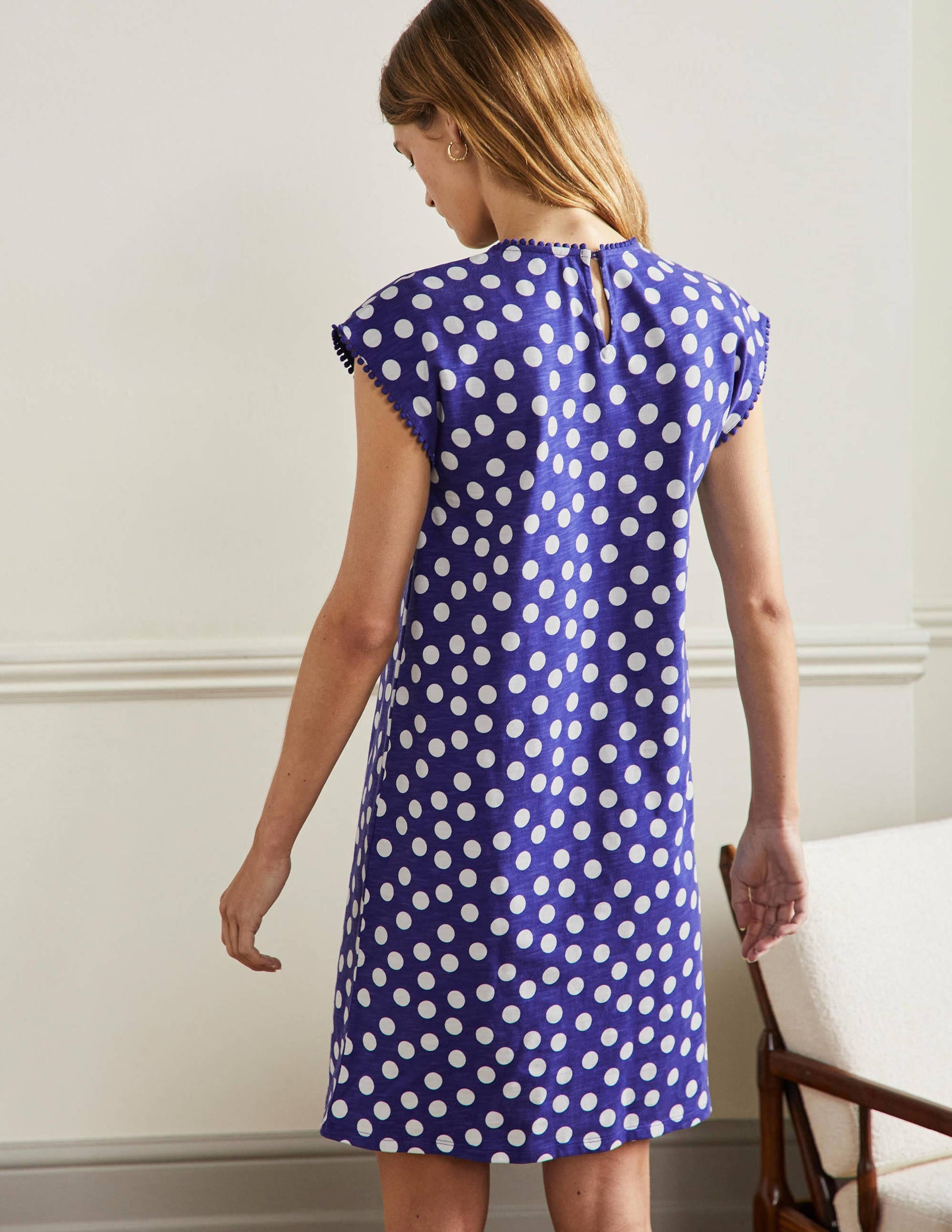Trim Detail T-Shirt Dress-Atlantic Ocean, Scattered Dot-3