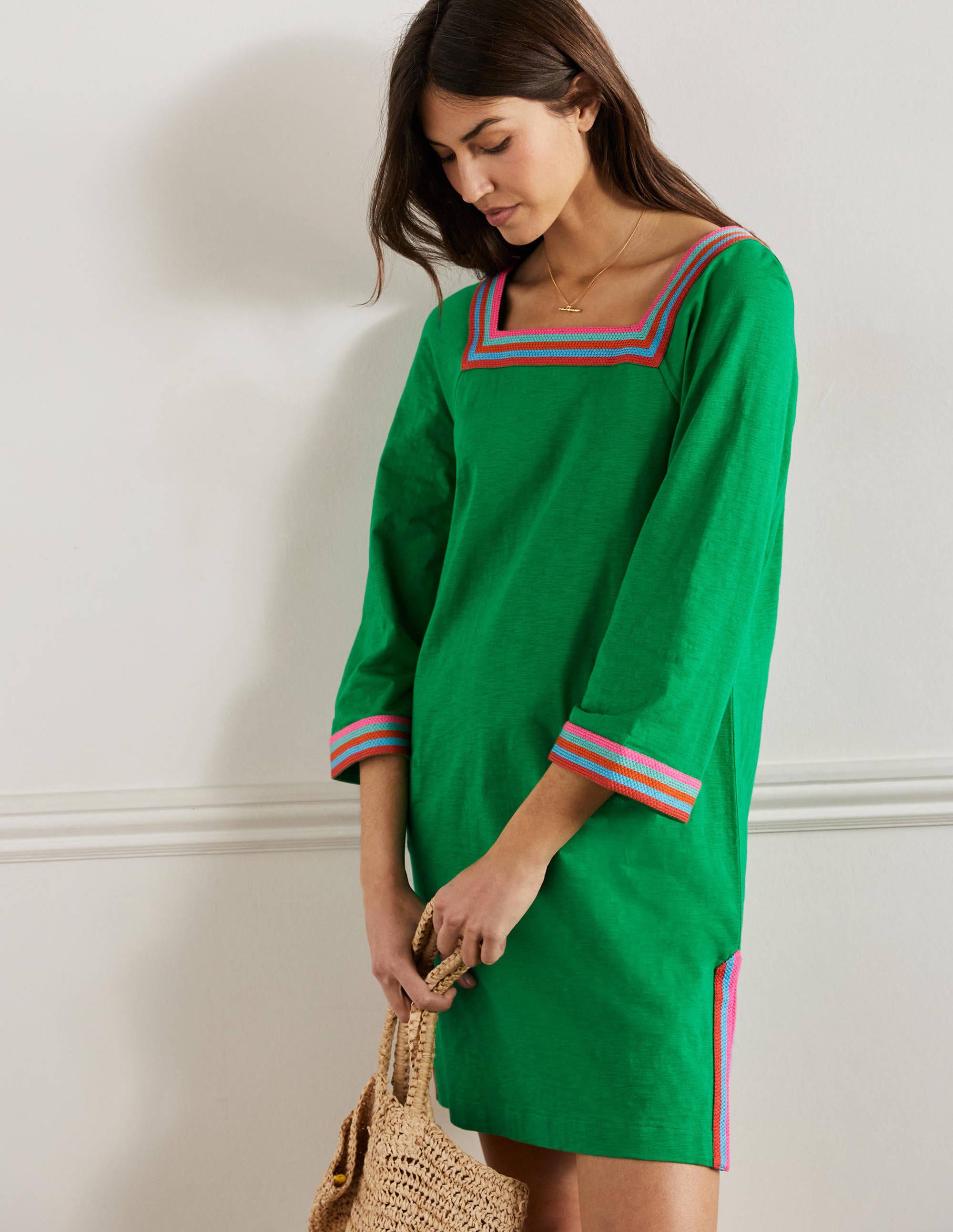 Embroidered Jersey Tunic-Rich Emerald - Image 1