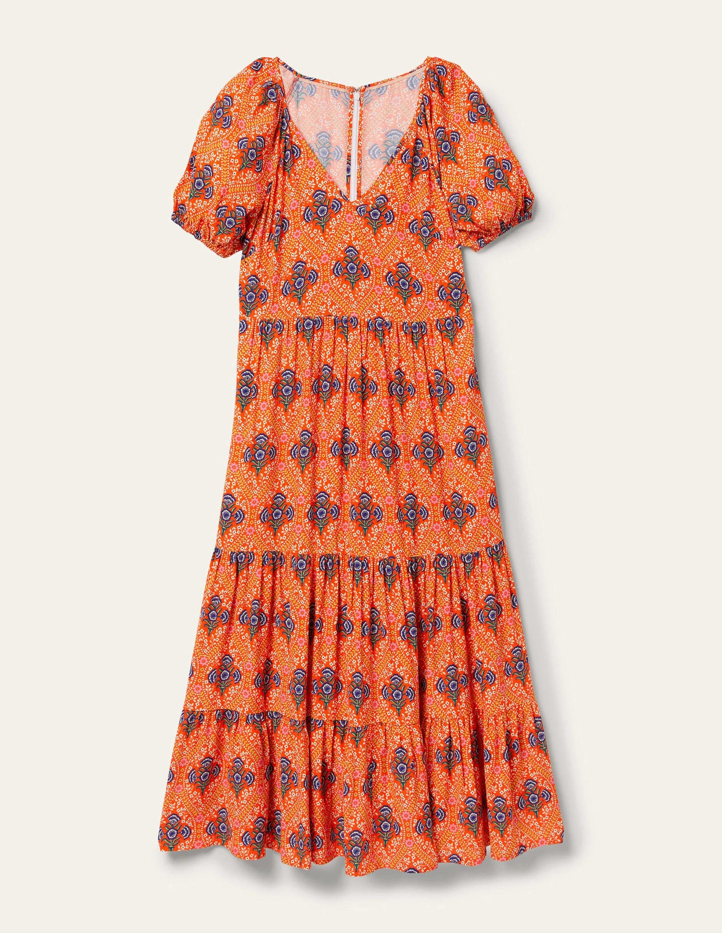 V-Neck Midi Dress-Firecracker, Poppy Bloom