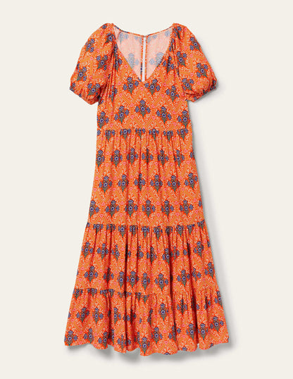V-Neck Midi Dress-Firecracker, Poppy Bloom-6