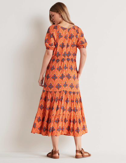 V-Neck Midi Dress-Firecracker, Poppy Bloom-3