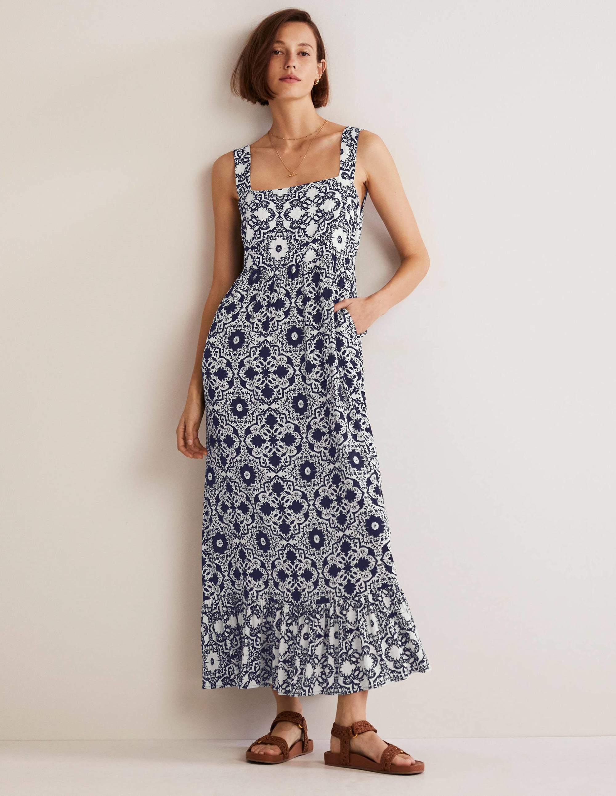 Freya Tie Back Maxi Dress-Navy, Bloomsbury - Image 1