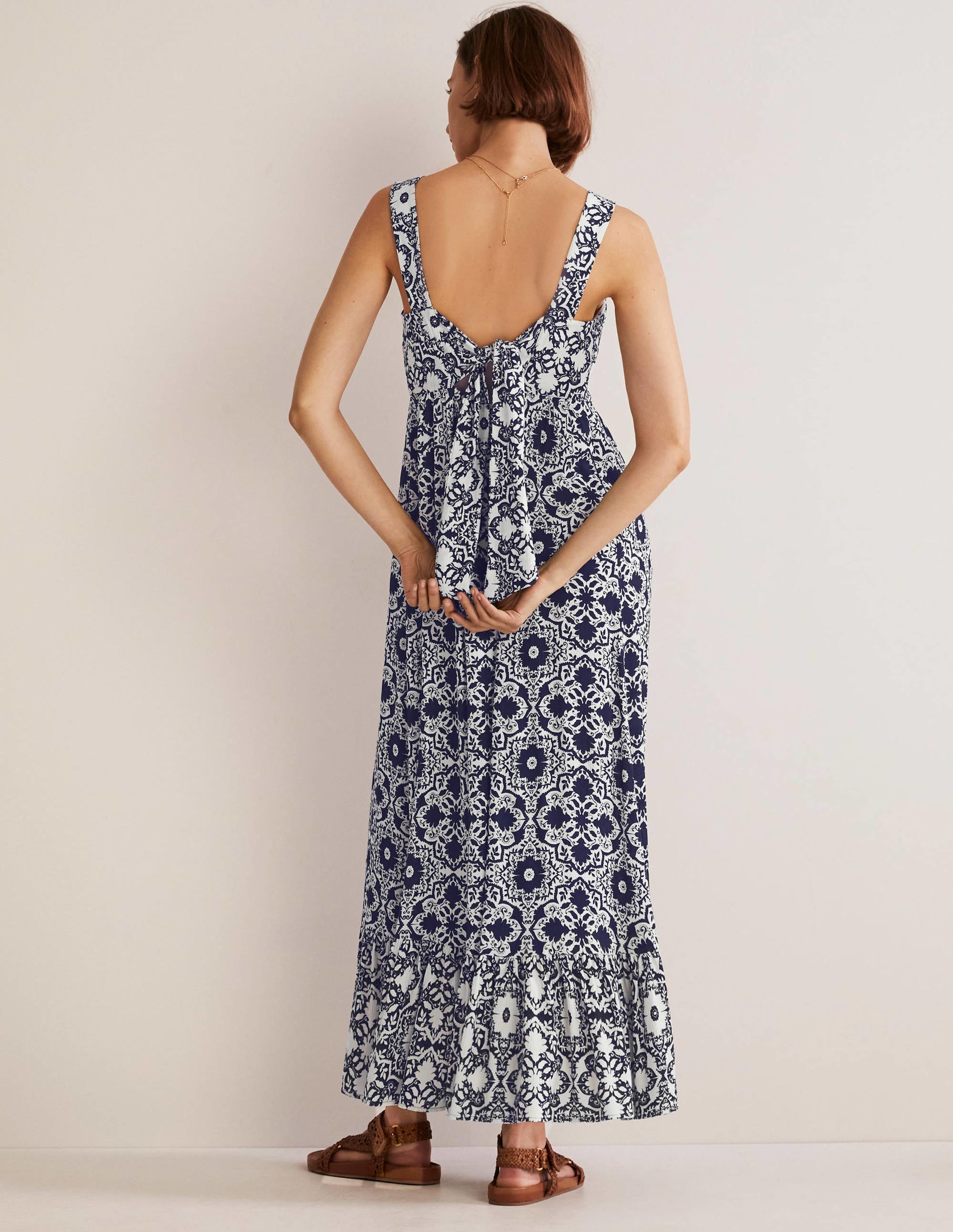 Freya Tie Back Maxi Dress-Navy, Bloomsbury - Image 6