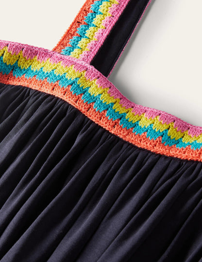 Crochet Trim Jersey Maxi Dress-Navy-6