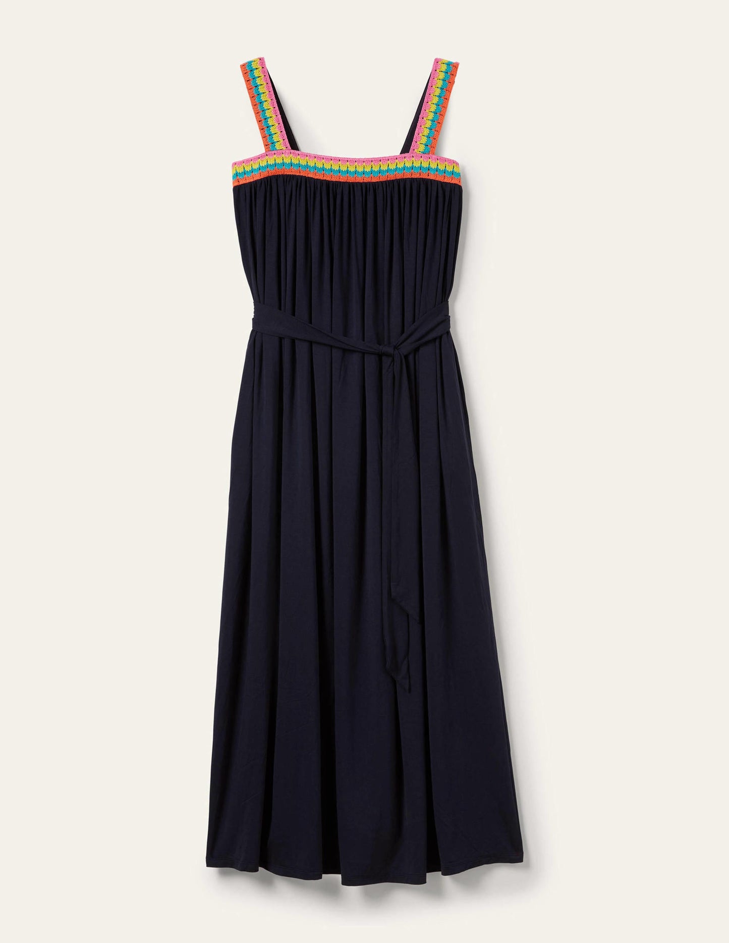Crochet Trim Jersey Maxi Dress-Navy