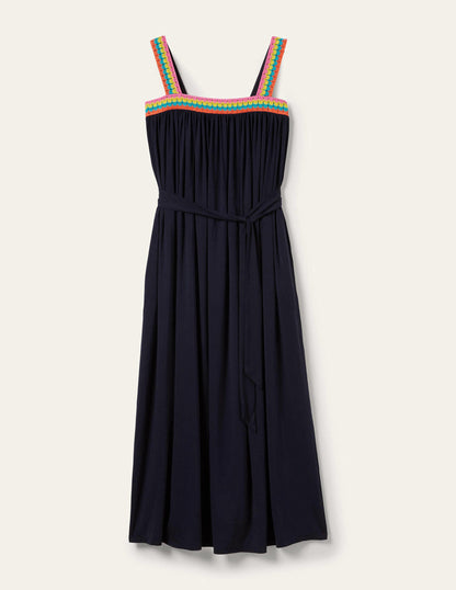 Crochet Trim Jersey Maxi Dress-Navy-7