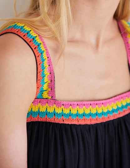 Crochet Trim Jersey Maxi Dress-Navy-2