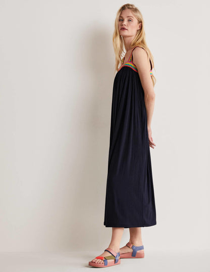 Crochet Trim Jersey Maxi Dress-Navy-3