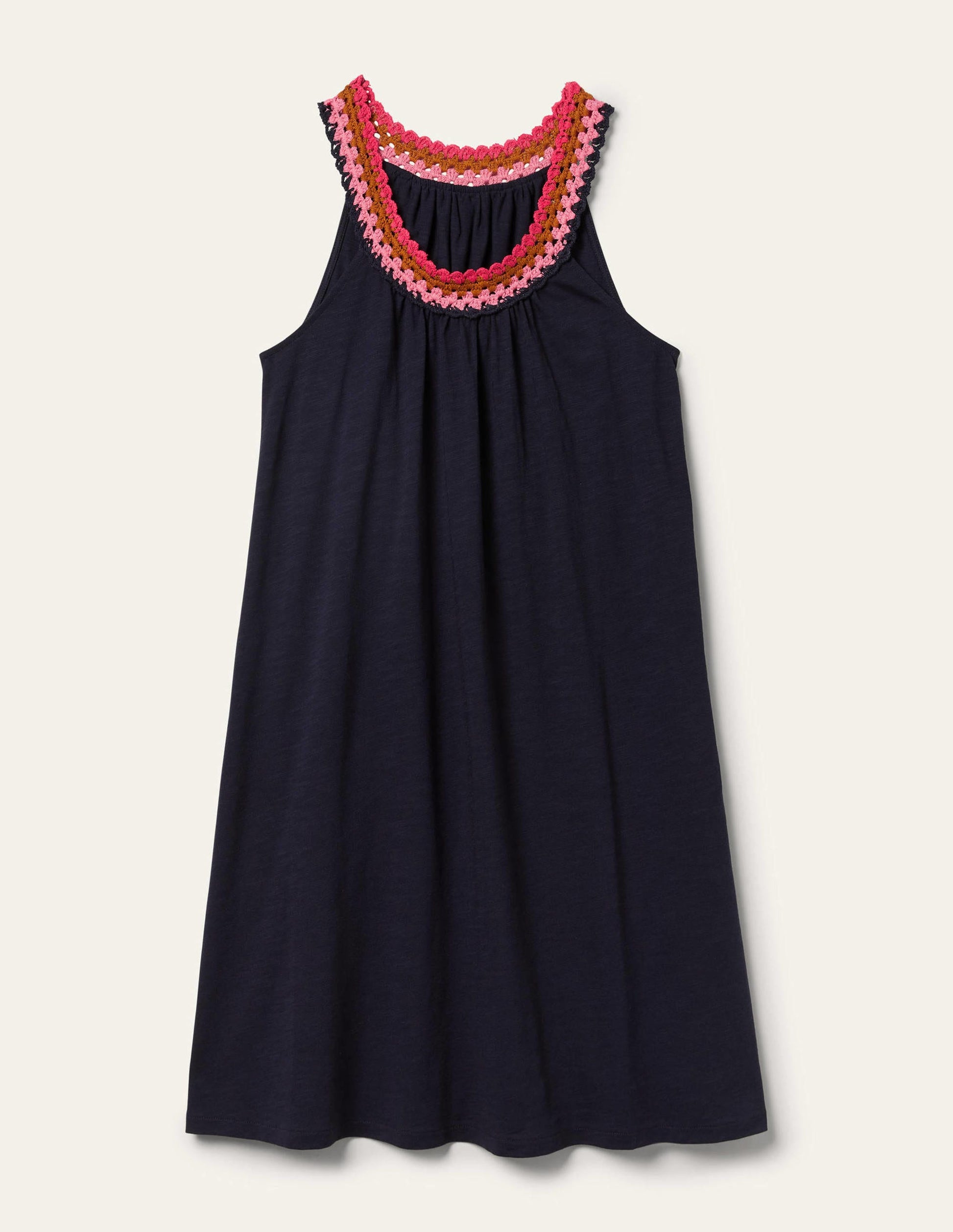 Crochet Detail Jersey Dress-Navy-6