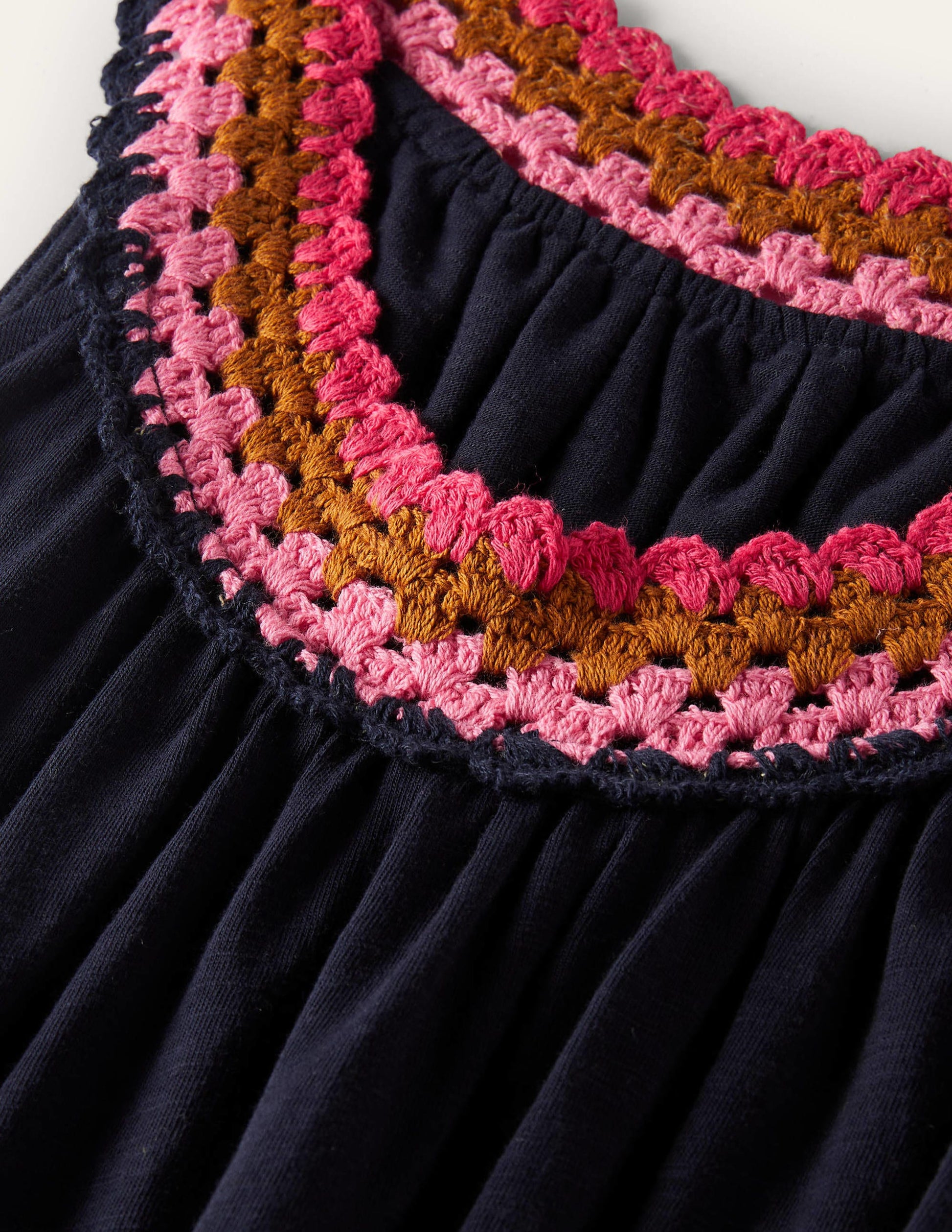 Crochet Detail Jersey Dress-Navy-7