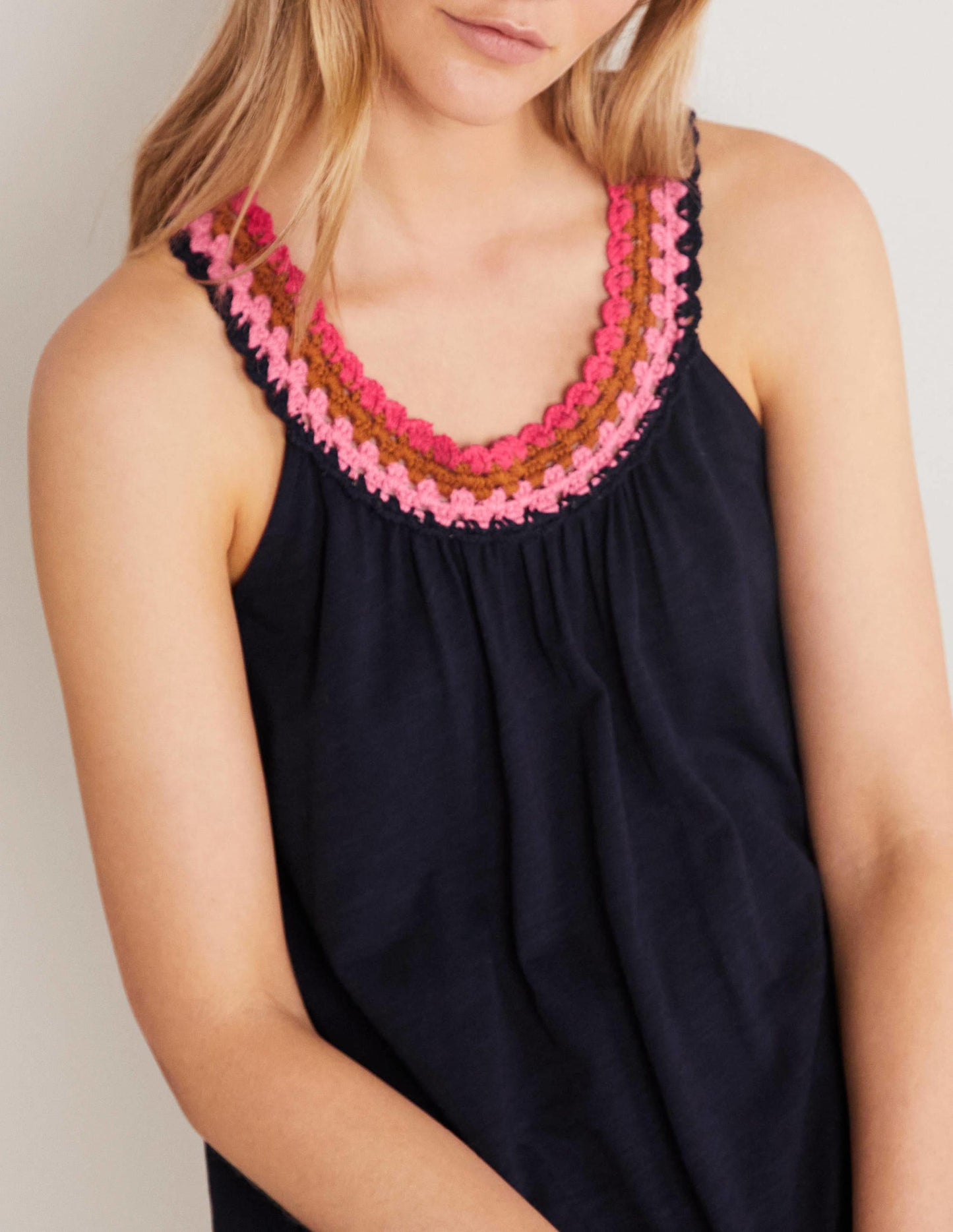 Crochet Detail Jersey Dress-Navy