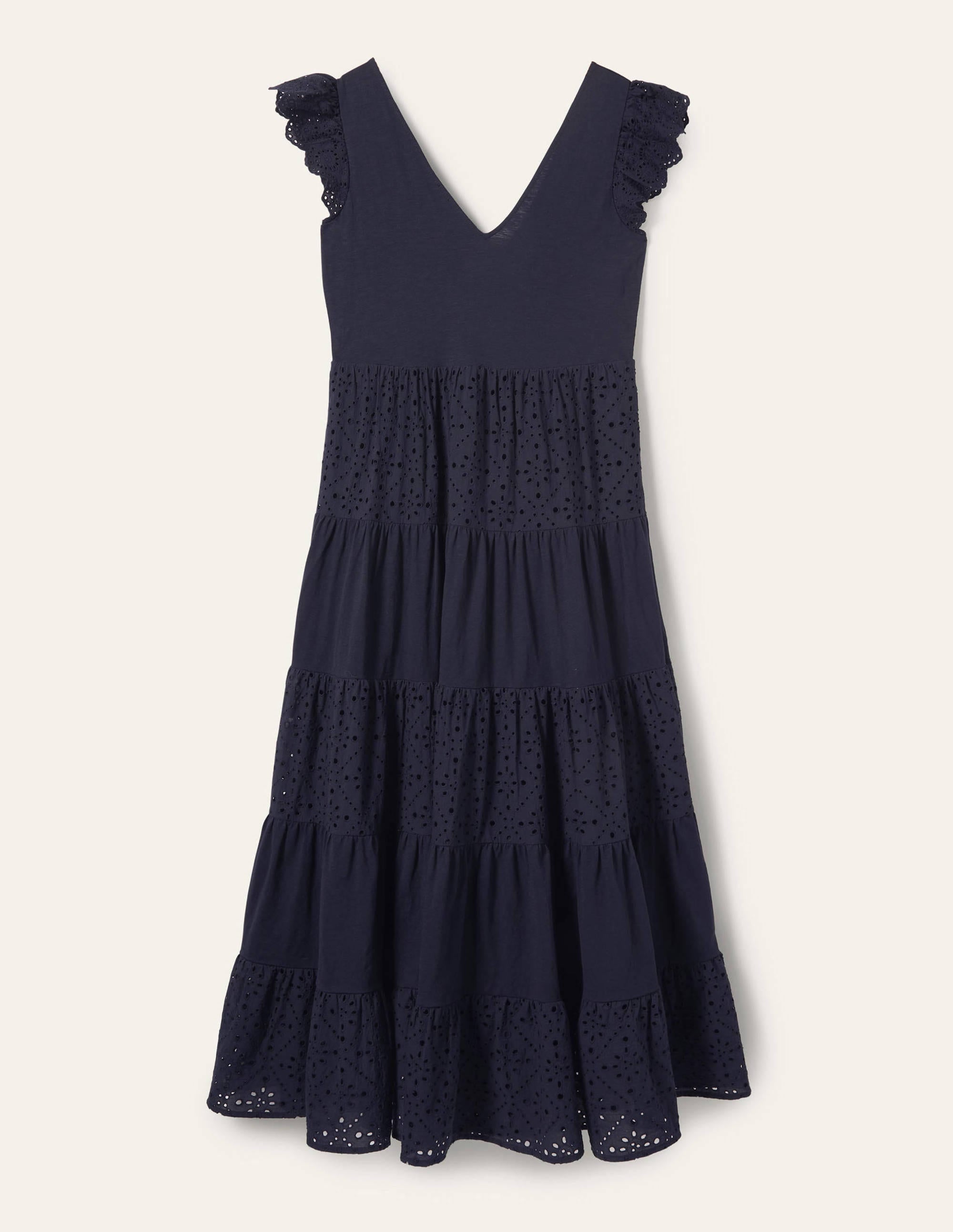 Broderie Mix Jersey Maxi Dress-Navy - Image 7