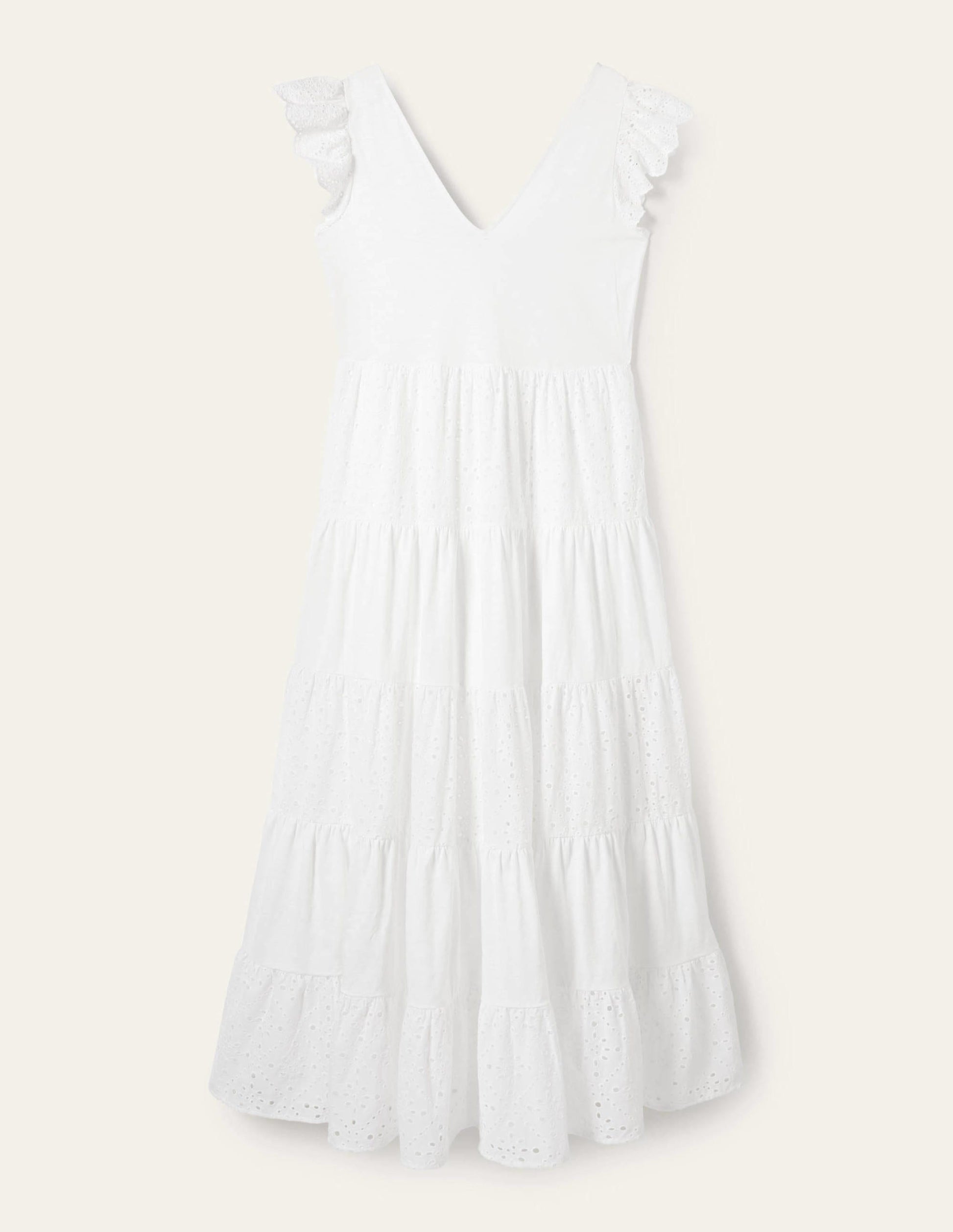 Broderie Mix Jersey Maxi Dress-White-8