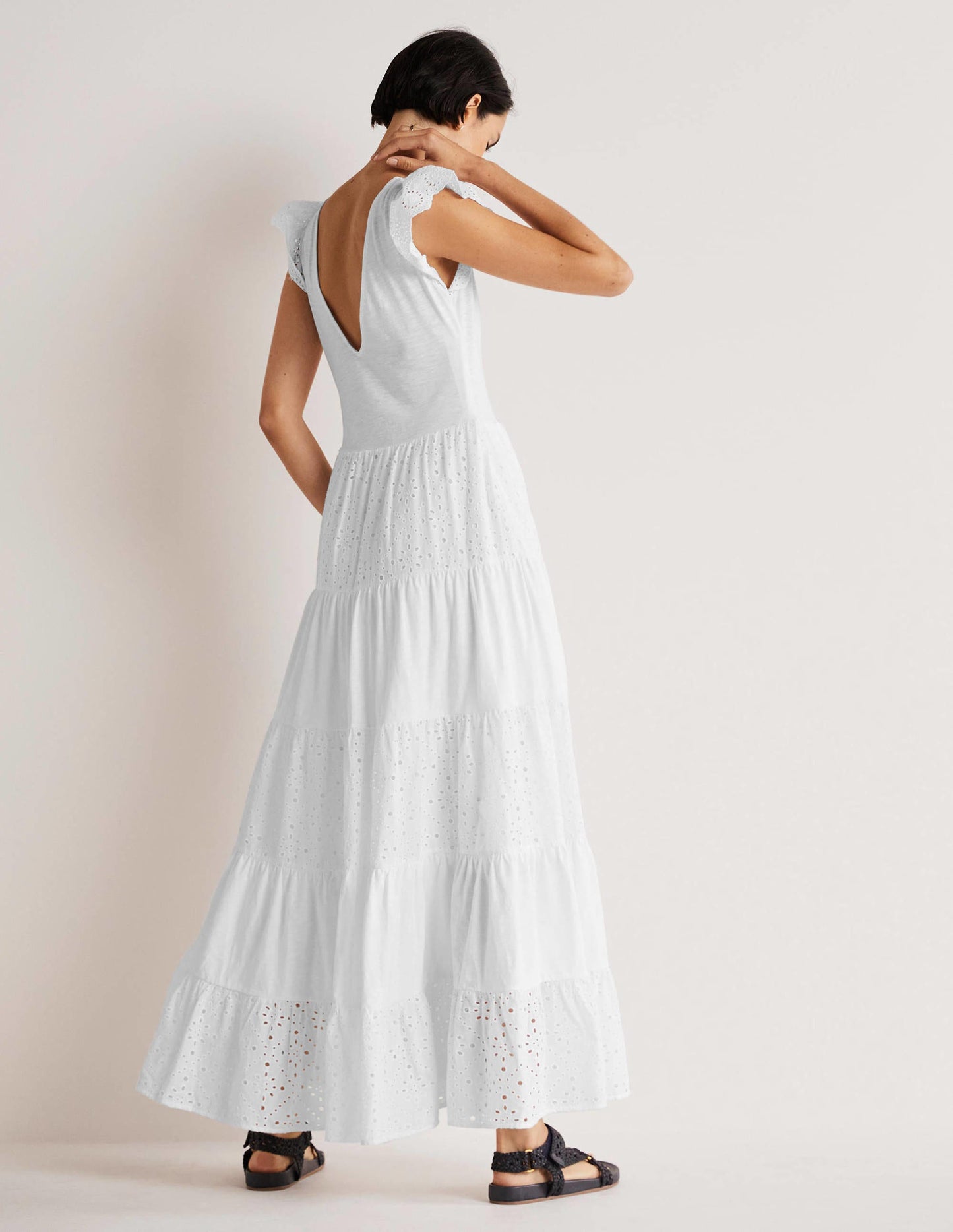 Broderie Mix Jersey Maxi Dress-White