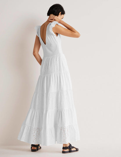 Broderie Mix Jersey Maxi Dress-White-3