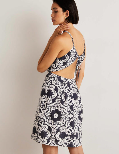 Back Detail Mini Dress-Navy, Bloomsbury-1