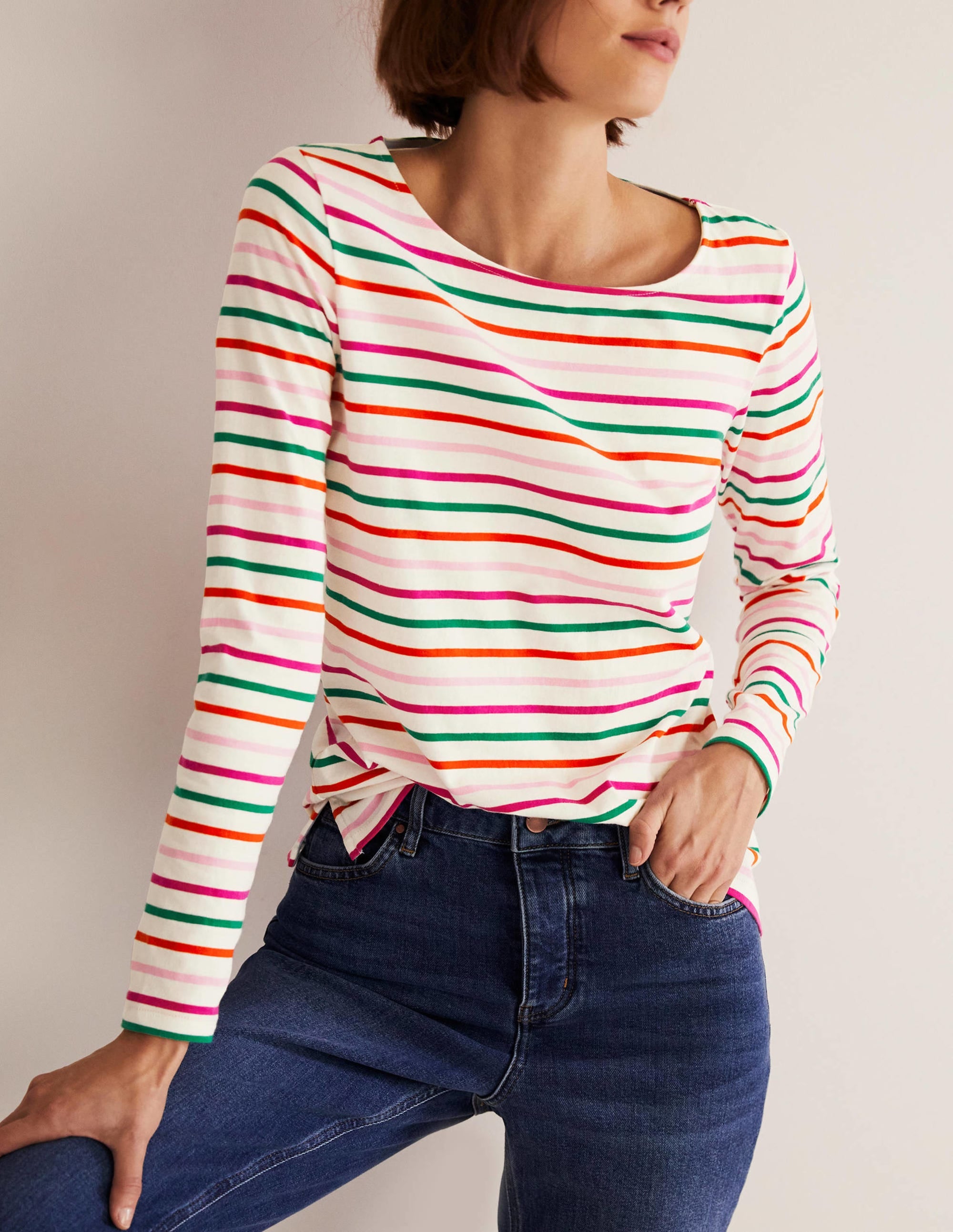 Long Sleeve Breton Top-Bon Bon and Firecracker Stripe - Image 2
