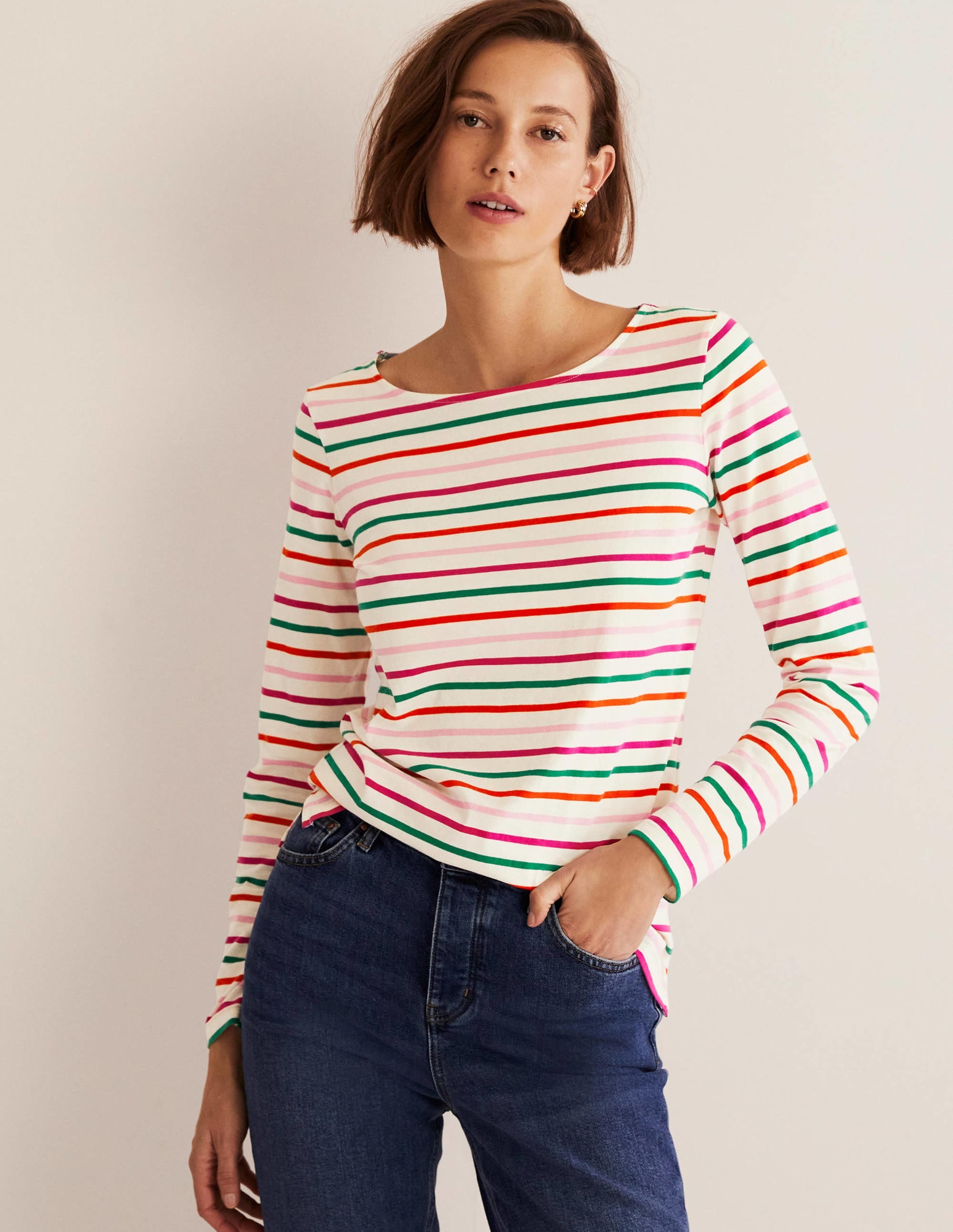 Long Sleeve Breton Top-Bon Bon and Firecracker Stripe - Image 5