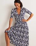 Ruched Waist Jersey Midi Dress-French Navy, Tulip Terrace