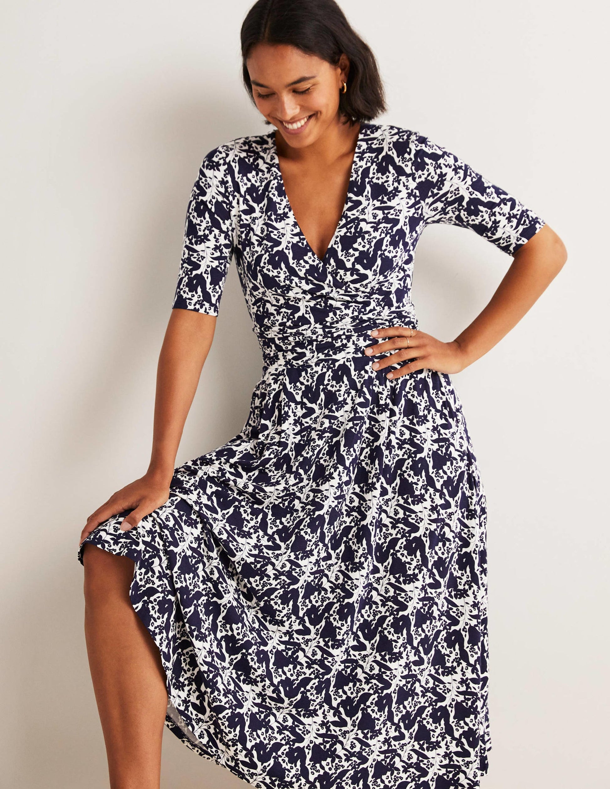 Ruched Waist Jersey Midi Dress-French Navy, Tulip Terrace-1