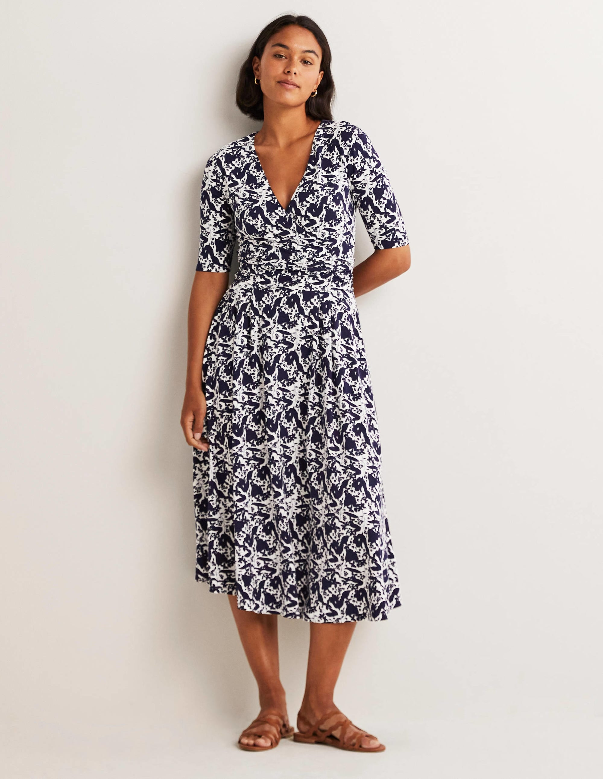 Ruched Waist Jersey Midi Dress-French Navy, Tulip Terrace - Image 4