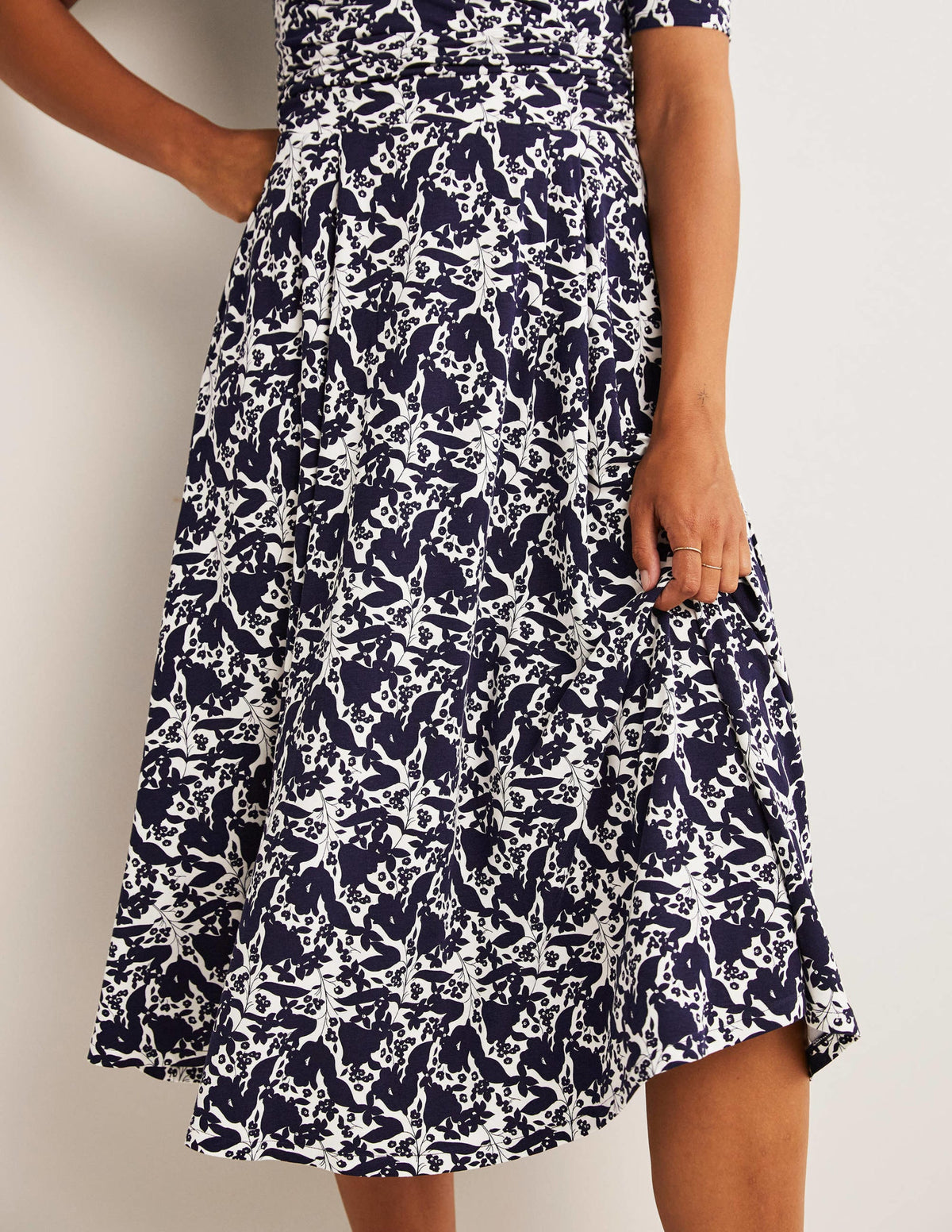 Ruched Waist Jersey Midi Dress-French Navy, Tulip Terrace-5