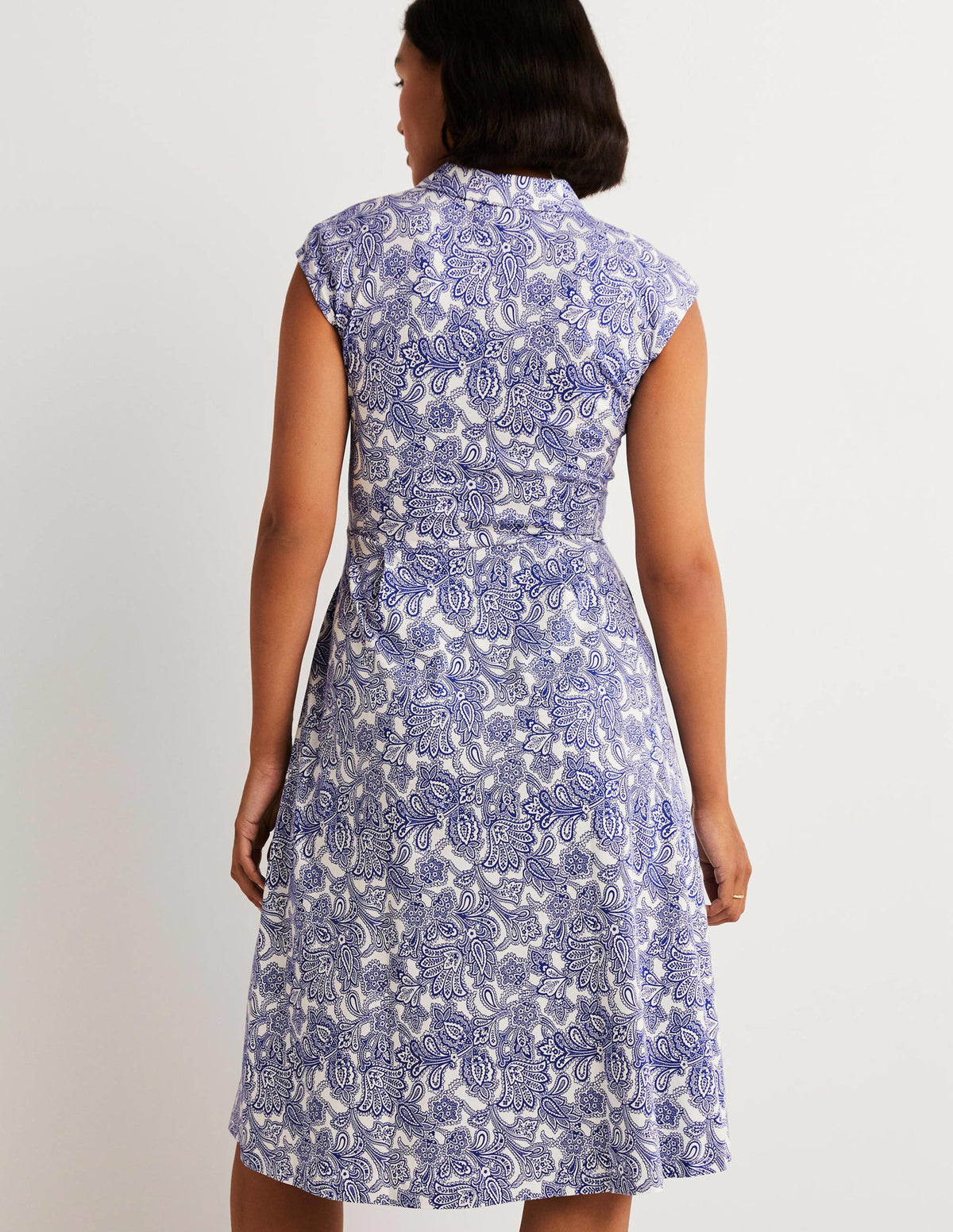 Tie Waist Jersey Shirt Dress-Atlantic Ocean, Paisley Bud - Image 3