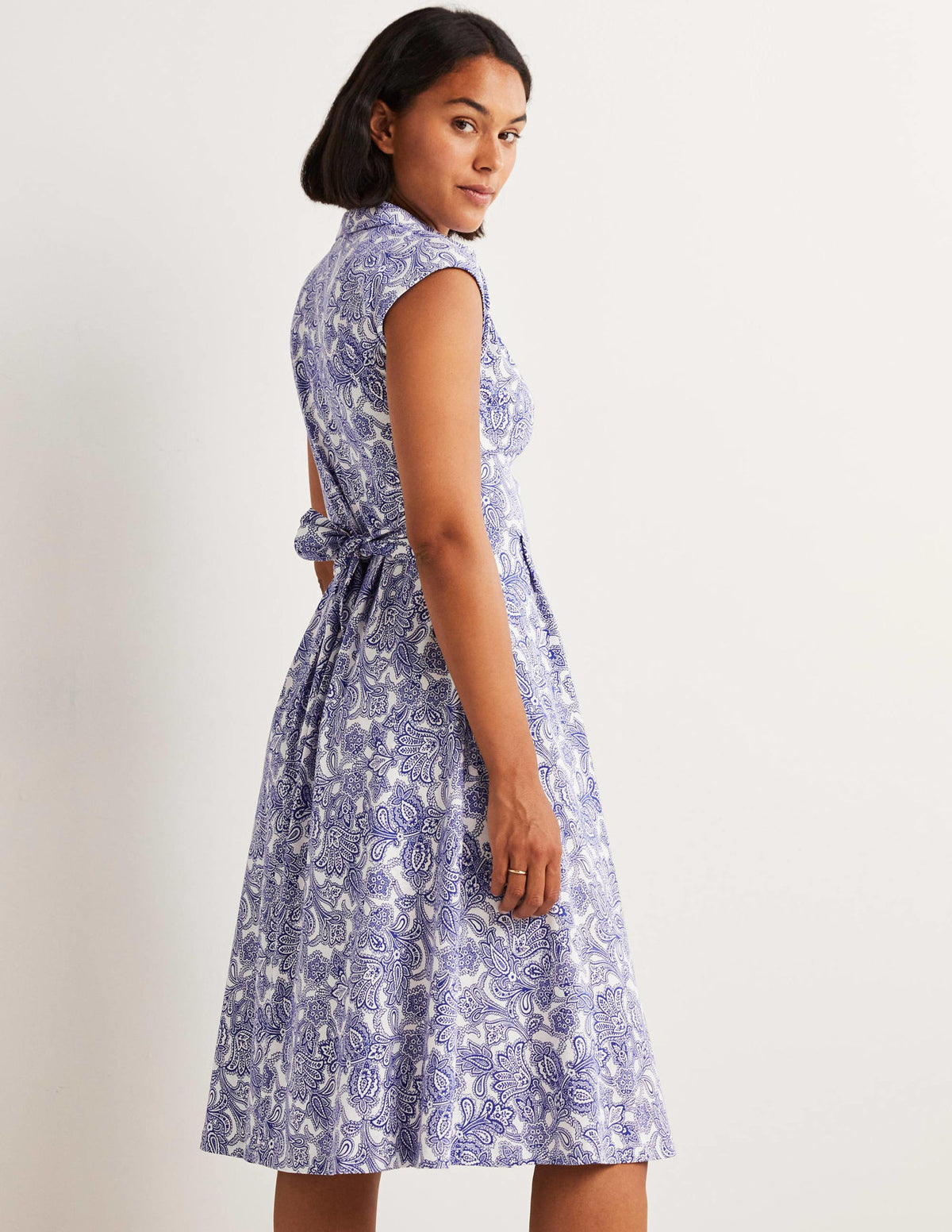 Tie Waist Jersey Shirt Dress-Atlantic Ocean, Paisley Bud-5