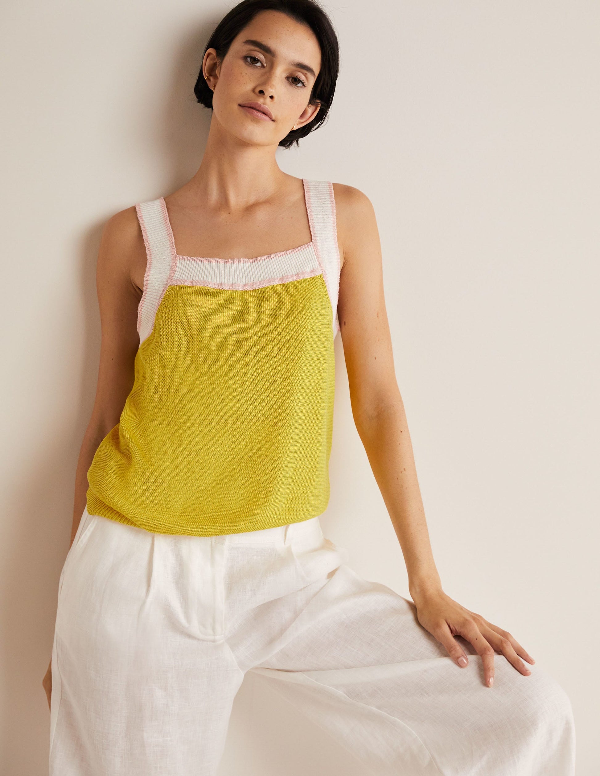 Square Neck Linen Vest-Lemon Fizz-1