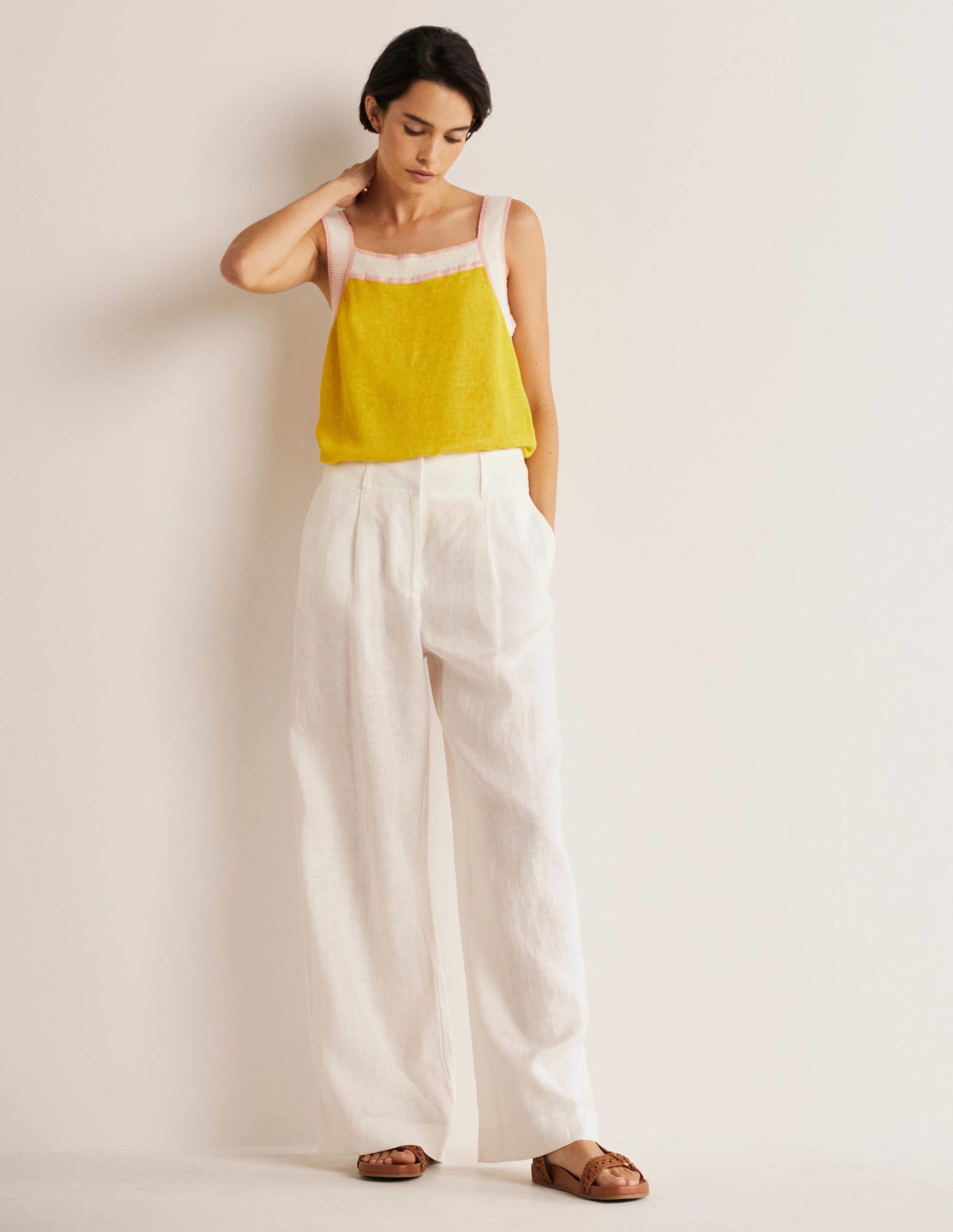 Square Neck Linen Vest-Lemon Fizz - Image 4