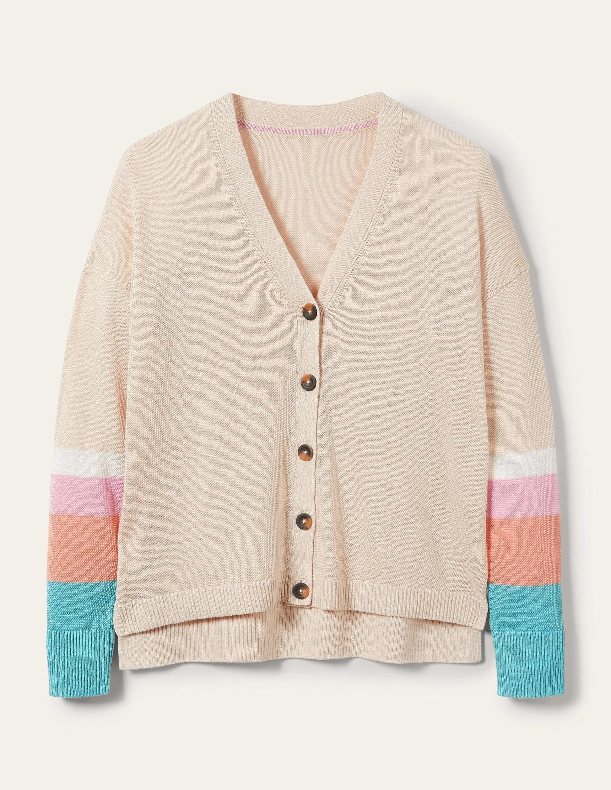 Colourblock Linen Cardigan-Chalky Coral Bon Bon-7