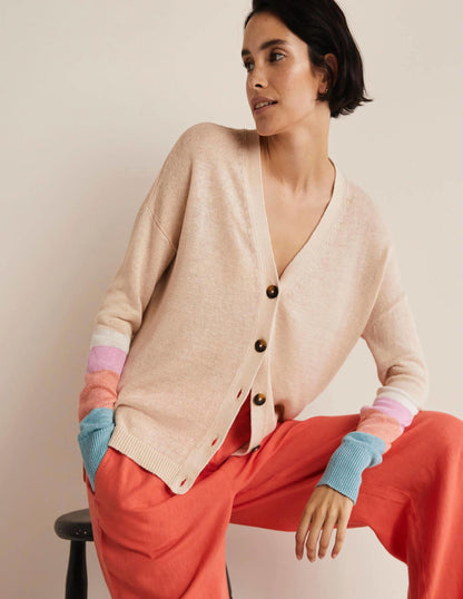 Colourblock Linen Cardigan-Chalky Coral Bon Bon-1