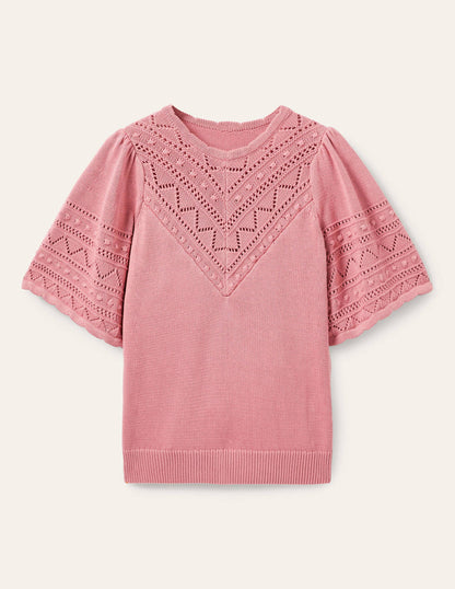 Wide Sleeve Crochet Jumper-Formica Pink-5