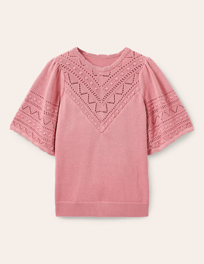 Wide Sleeve Crochet Jumper-Formica Pink-1
