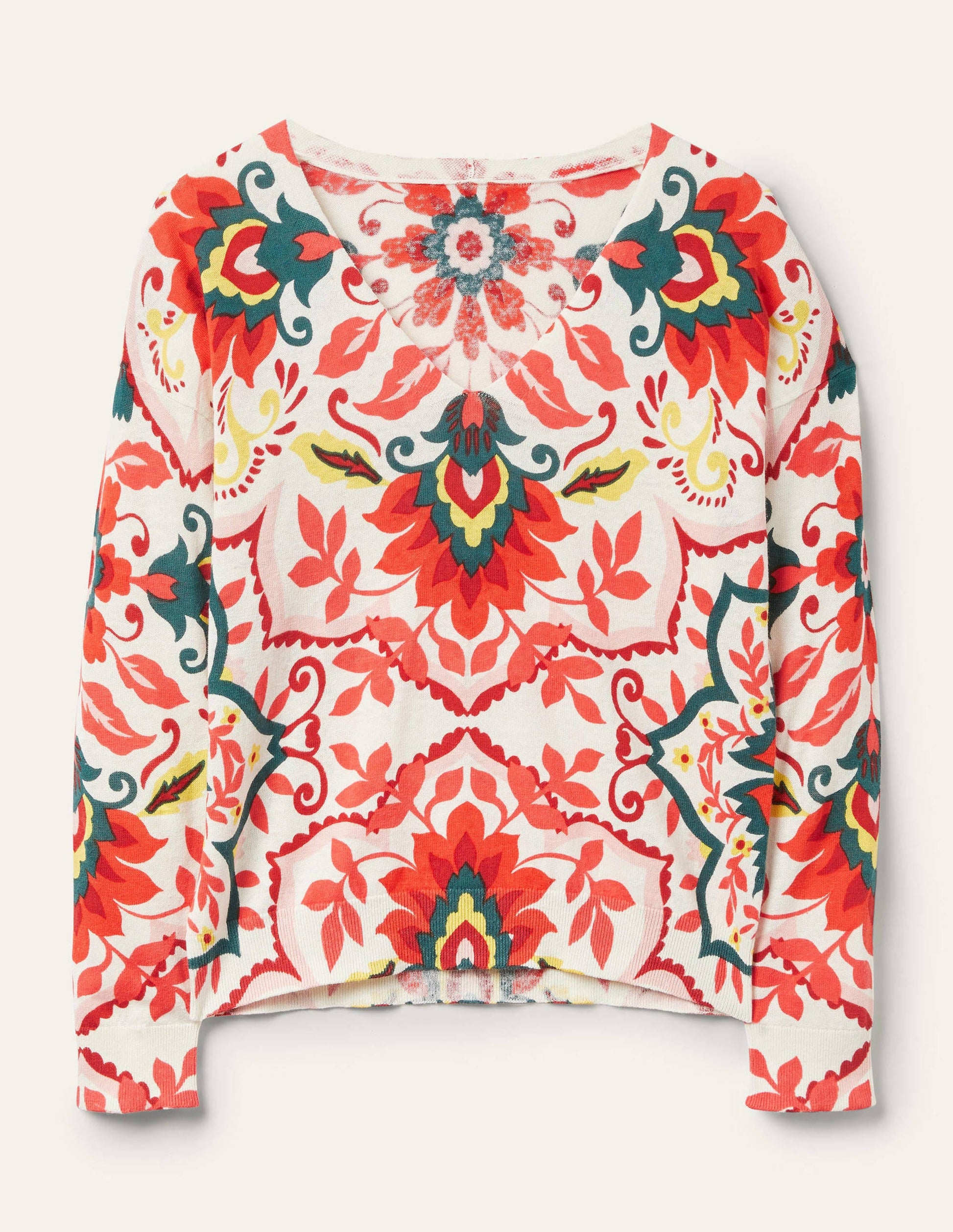 Relaxed Printed V-neck Jumper-Multi, Moroccan Bloom-6