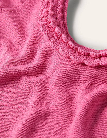 Crochet Scallop Knit T-shirt-Strawberry Daiquiri Pink-5