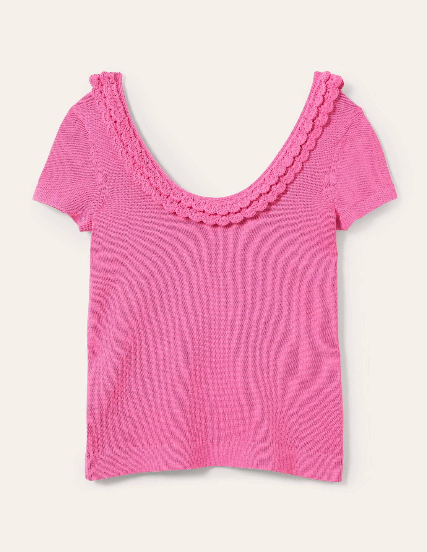Crochet Scallop Knit T-shirt-Strawberry Daiquiri Pink