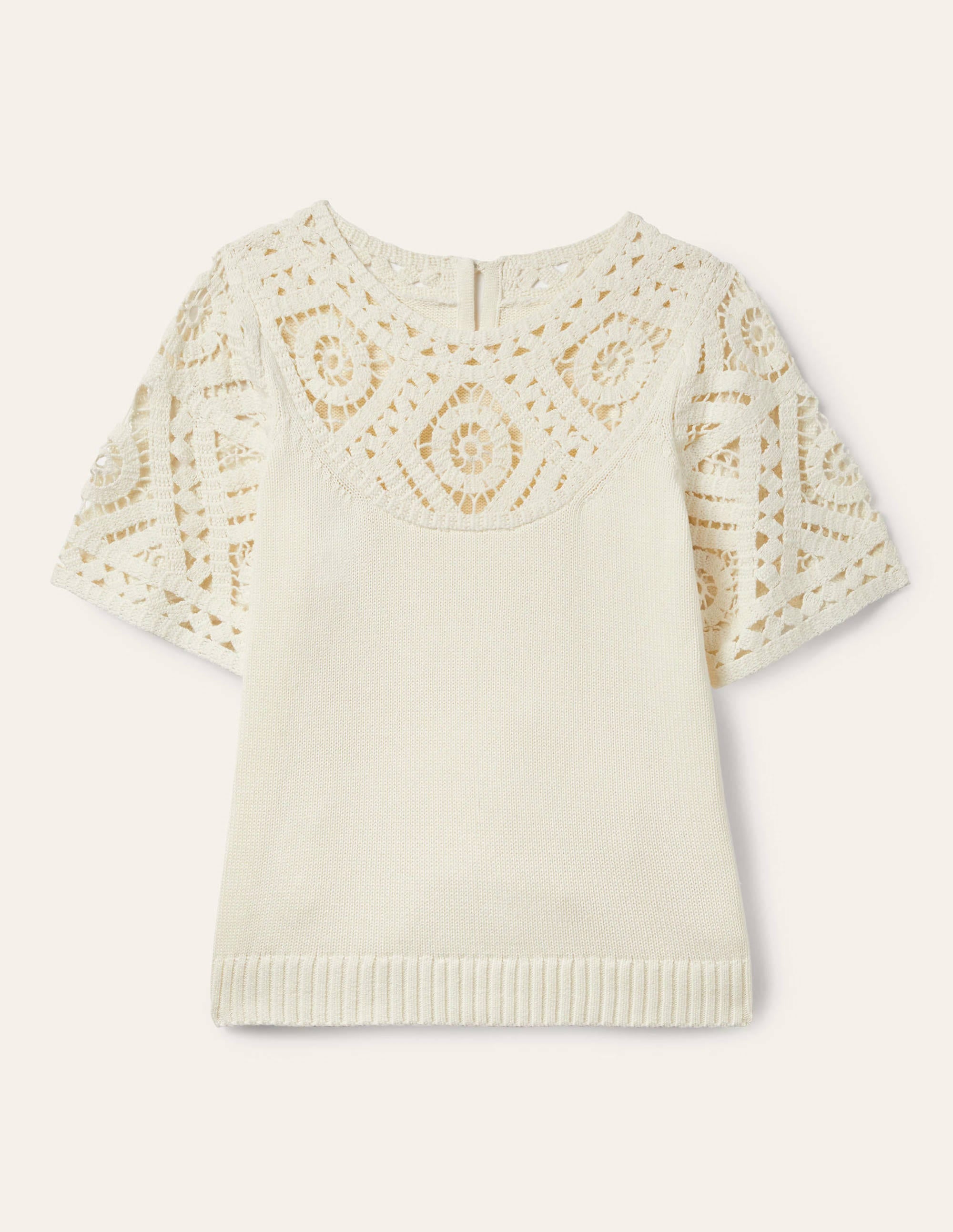 Crochet Detail Knitted T-shirt-Ivory - Image 7